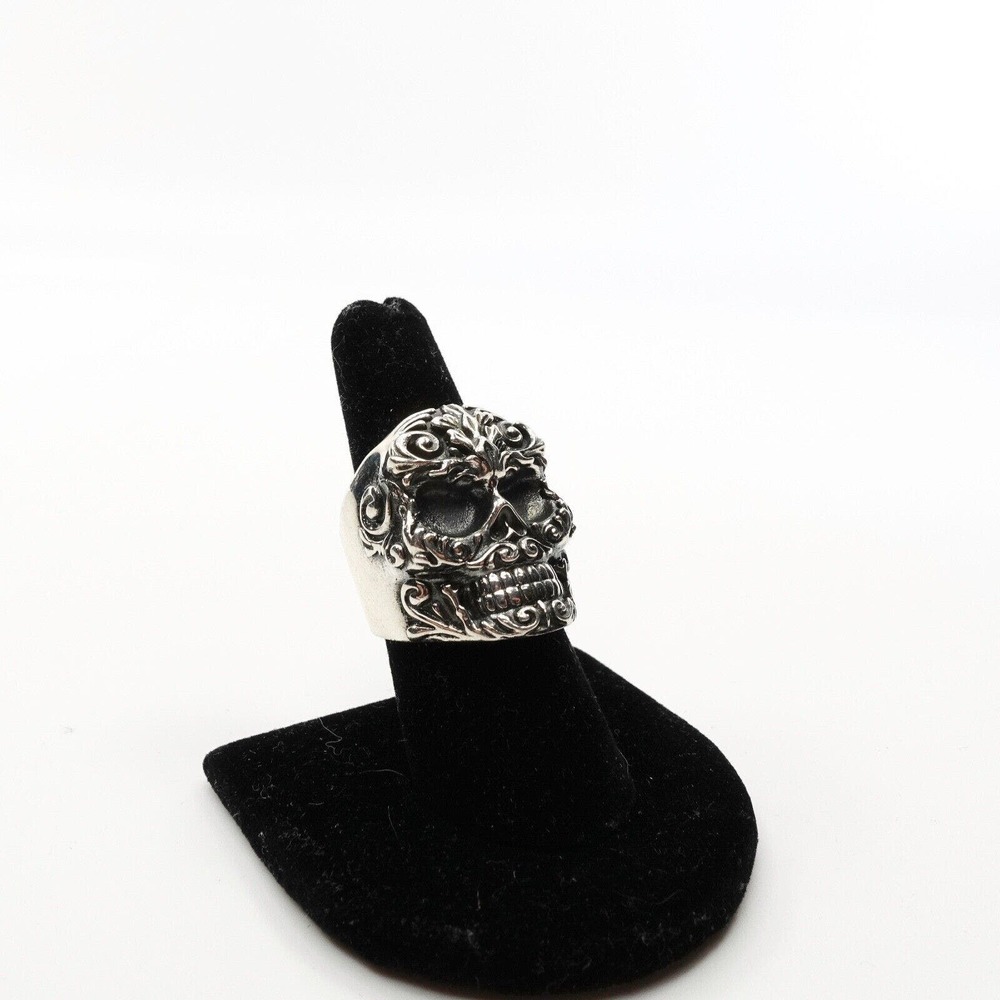 King Baby Studio Floral Scroll Belief Skull Ring Silver .925 MSRP $615 Size 8 - Picture 10 of 12